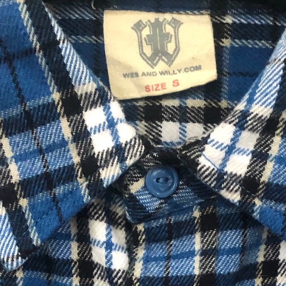 Wes & Willy Blue Plaid Heavy Flannel Shirt Boys S 8 - Picture 3 of 4